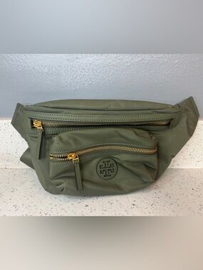 Tory Burch Olive Nylon Belt Bag with Gold Hardware